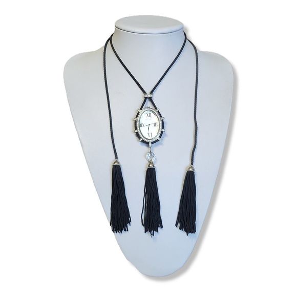 Vintage Authentic Betsey Johnson Silver Tone Black and White Pendant Watch 36\